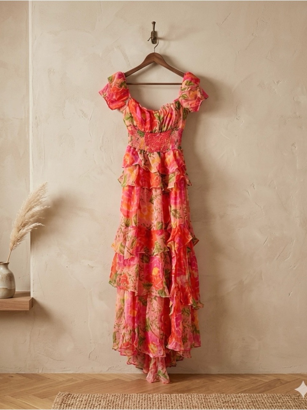 Farm Rio Blooming Floral Maxi Dress XS Smocked Puff Sleeve NWT